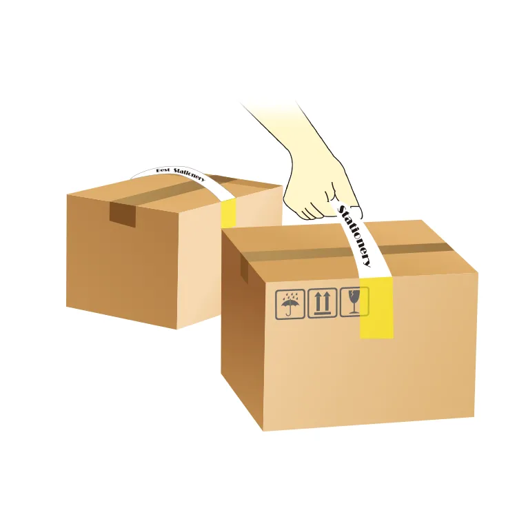 Adhesive carry handle applied to a shipping box, with hand lifting the package for easy carrying and transport.